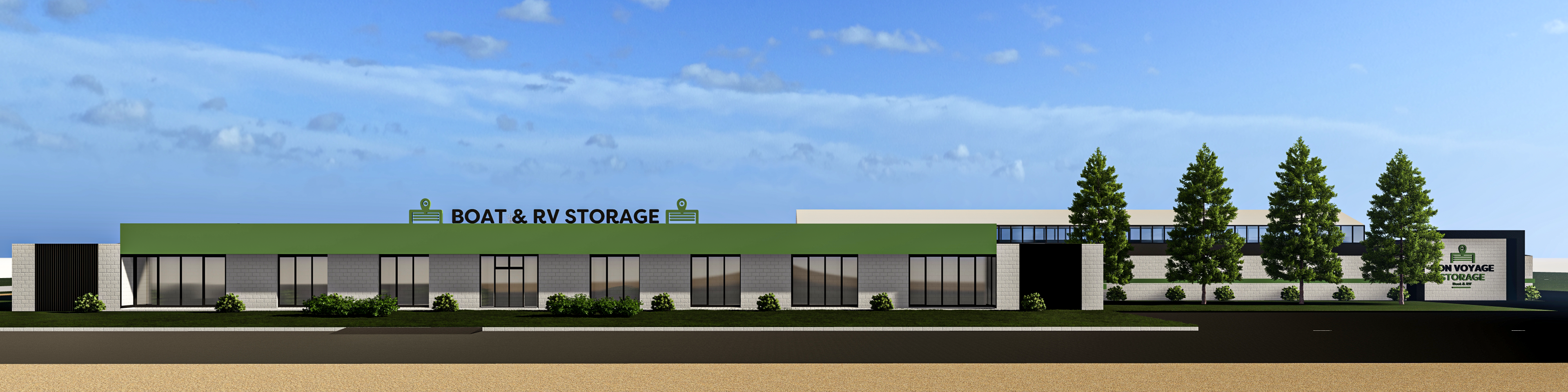 Front View Render of Bon Voyage Storage Renovation in Oglesby, Illinois, near Chicago.